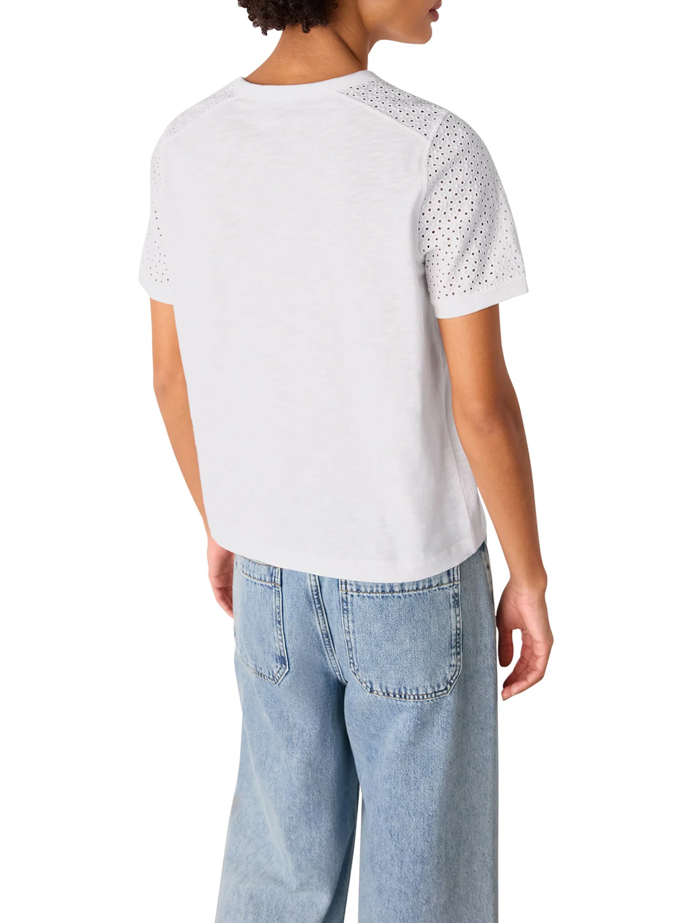 White Broderie Sleeve Detail Tee - Image 3