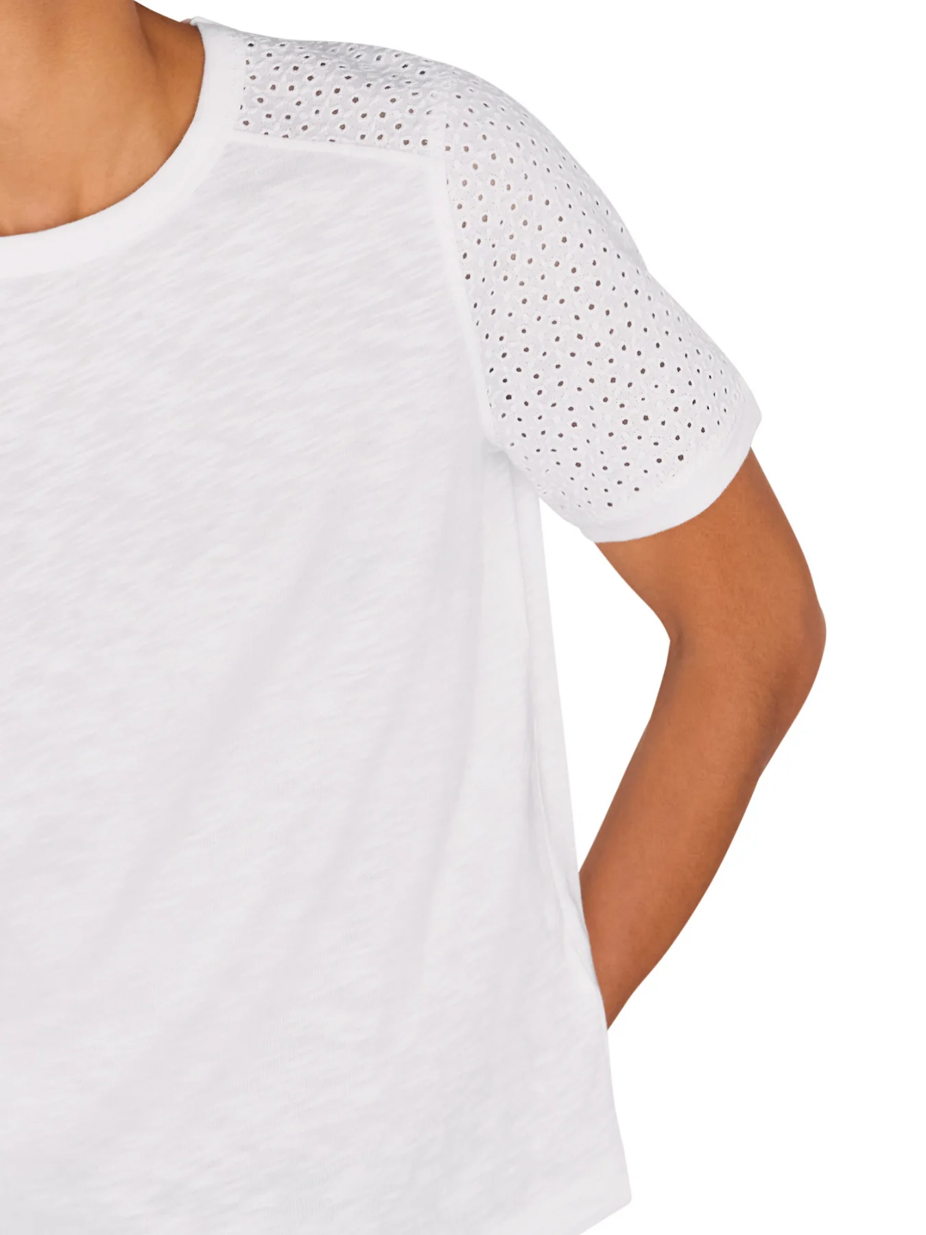 White Broderie Sleeve Detail Tee - Image 4