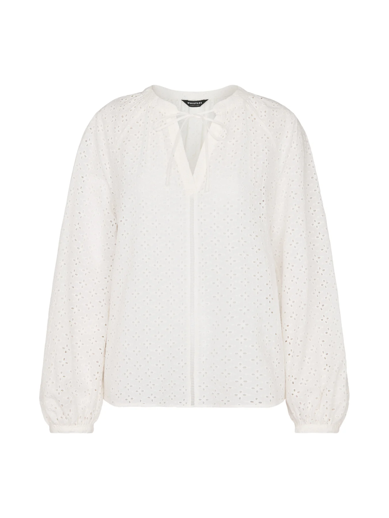 White Broderie V Neck Blouse