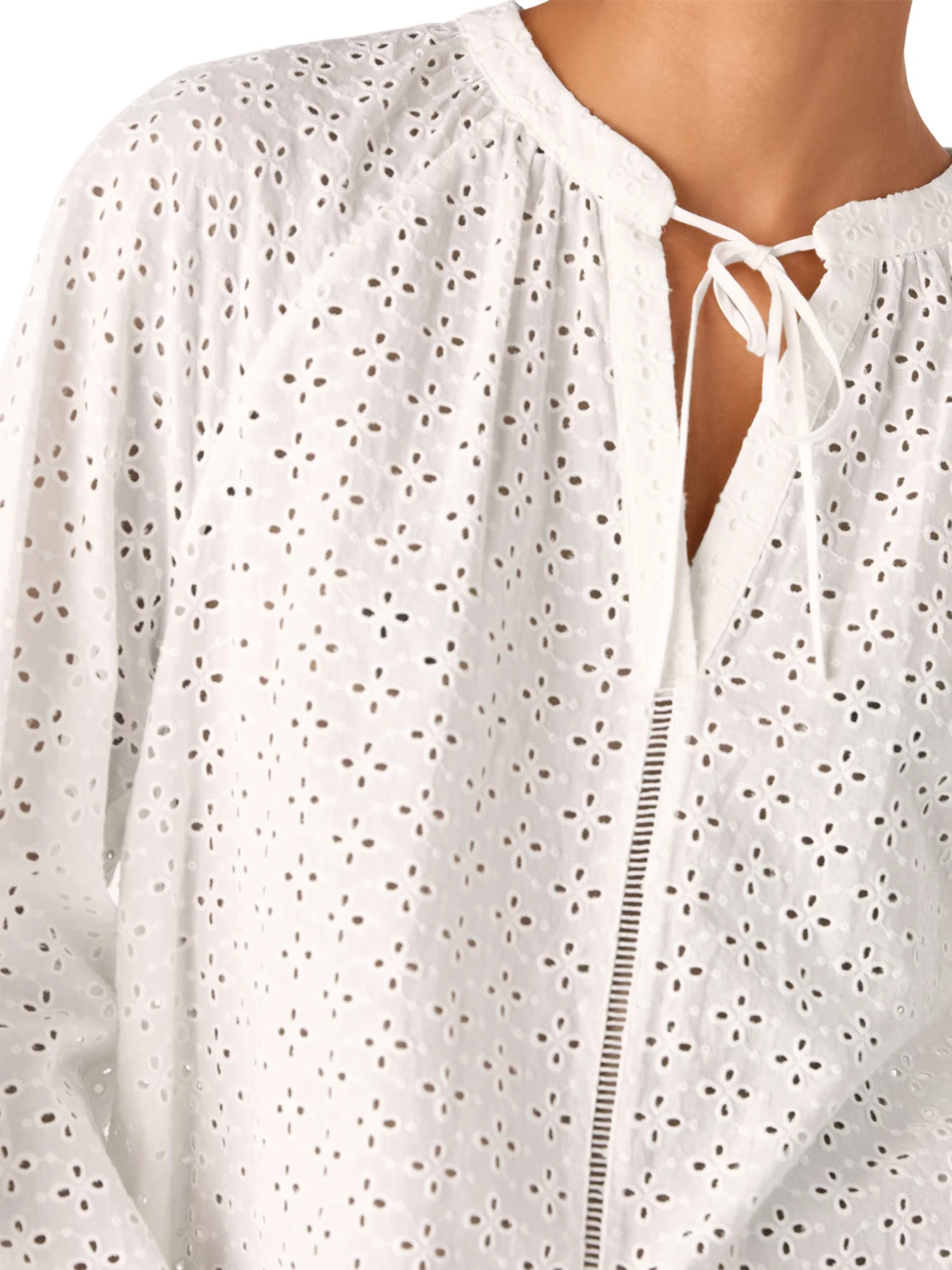 White Broderie V Neck Blouse - Image 4