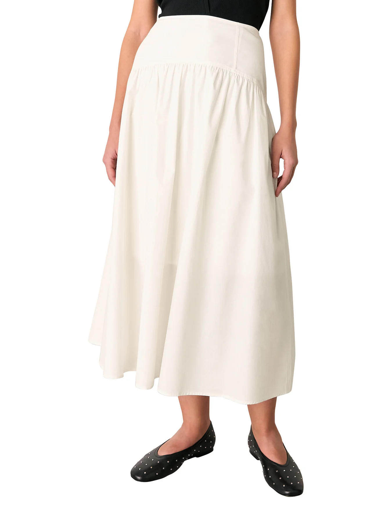White Cotton Waisted Midi Skirt - Image 2
