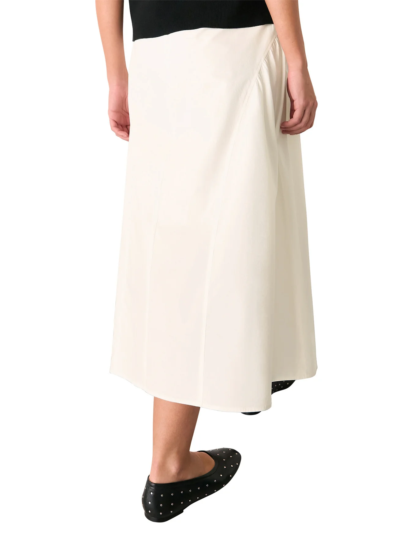 White Cotton Waisted Midi Skirt - Image 3